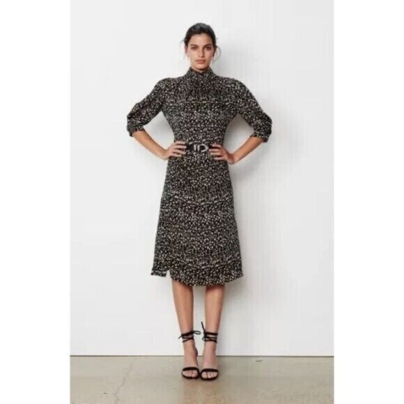 ba&sh Edmee Mock Neck Puff Shoulder Midi Dress - Picture 1 of 9